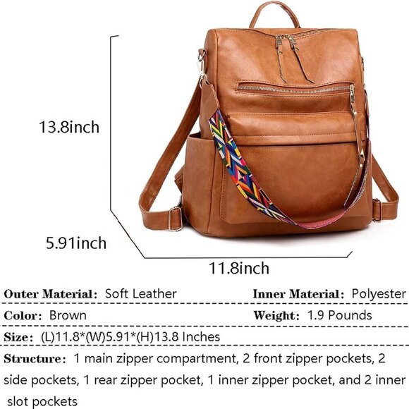 Women\'s Leather Backpack Purse Large Capacity Travel School Shoulder Bag main image 6